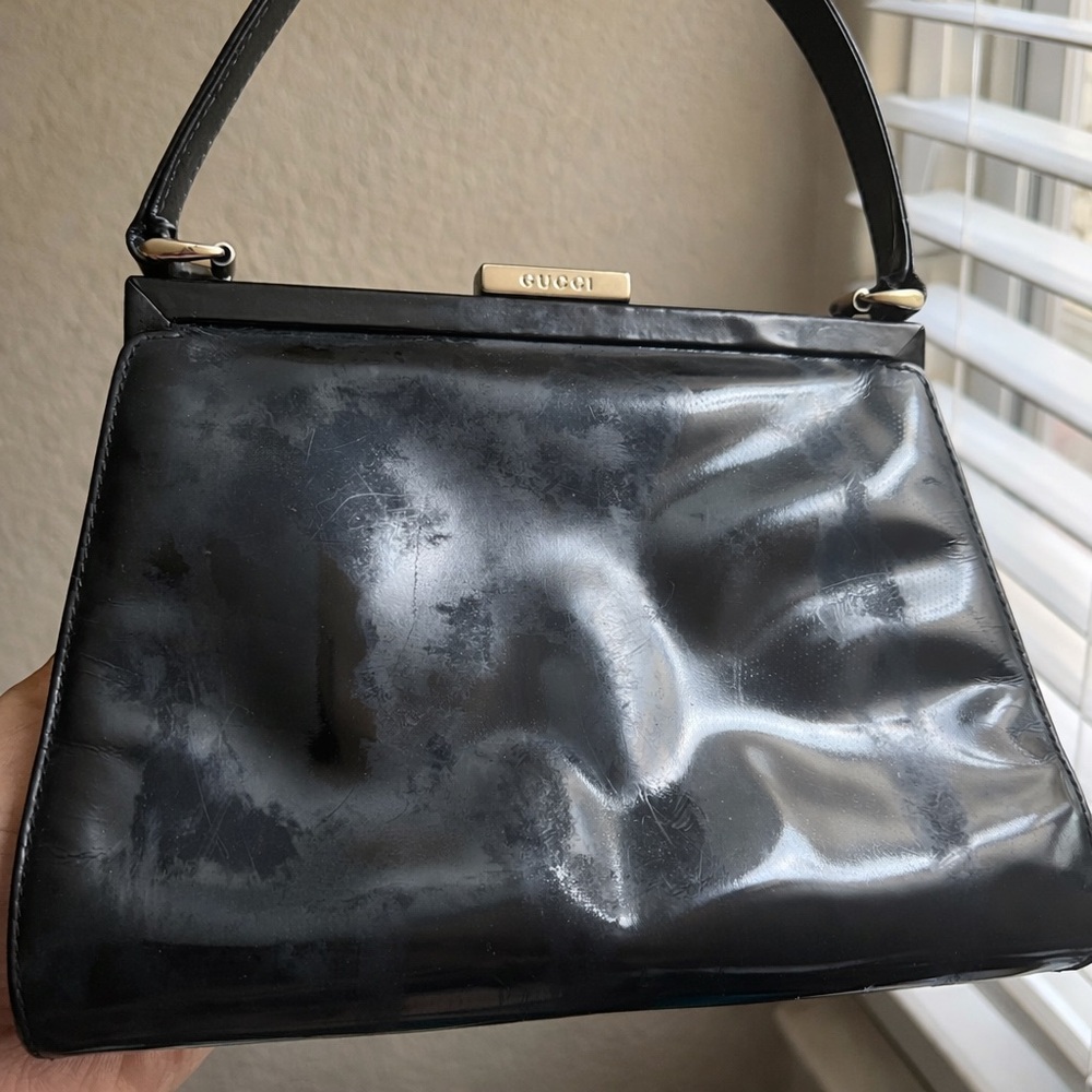 Vintage 1990s Gucci Black Patent Leather Top Handle Bag - Picture 5 of 5